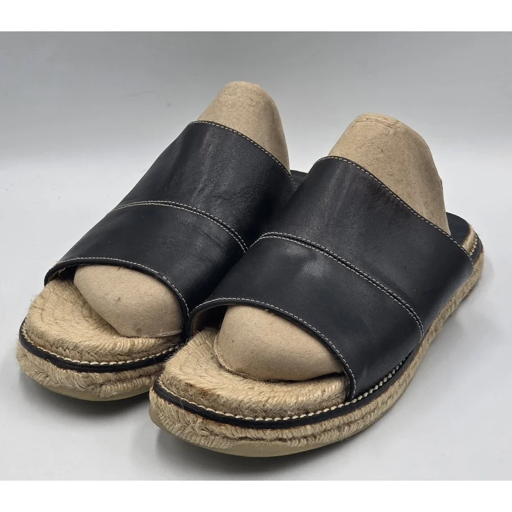 COACH Lola Espadrille Slide Sandals Black Leather Women's 8B J 237